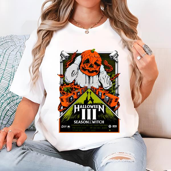 Awesome Horror Movie Posters T- Shirt, Halloween 3 It’s Almost Time Silver Shamrock Movie T- Shirt