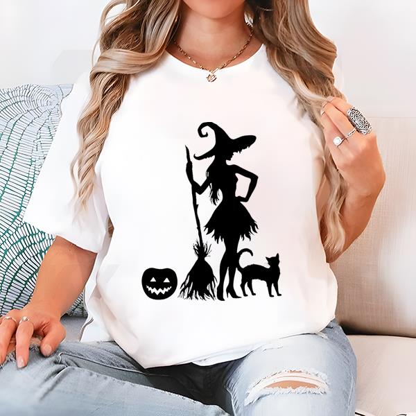 The Witch And Cat Halloween Cute T-Shirt, Halloween Witch T-Shirt