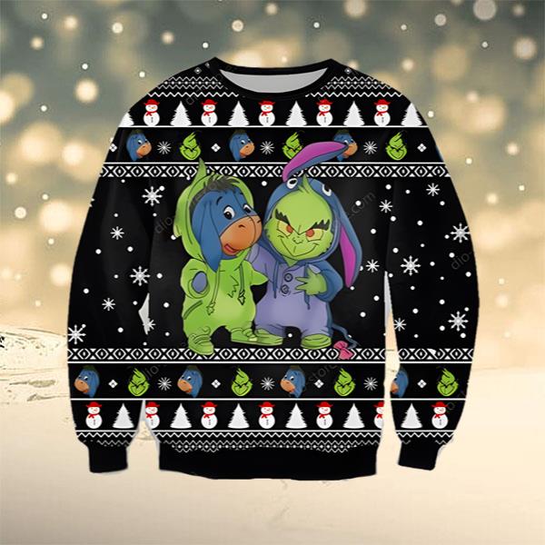 Eeyore And Grinch Funny 3D Print Ugly Christmas Sweater