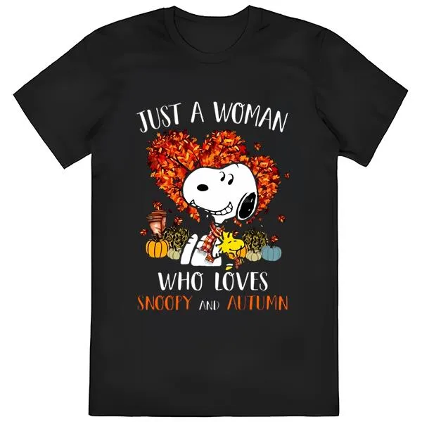 Just A Woman Who Loves Snoopy And Autumn Halloween T-shirt
