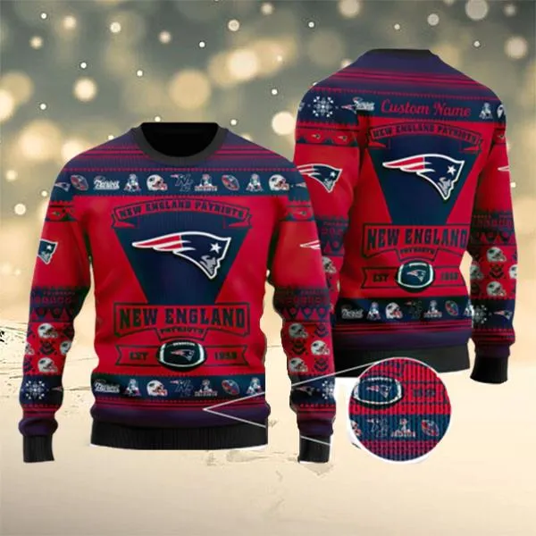 Personalized New England Patriots Football Ugly Christmas Sweater