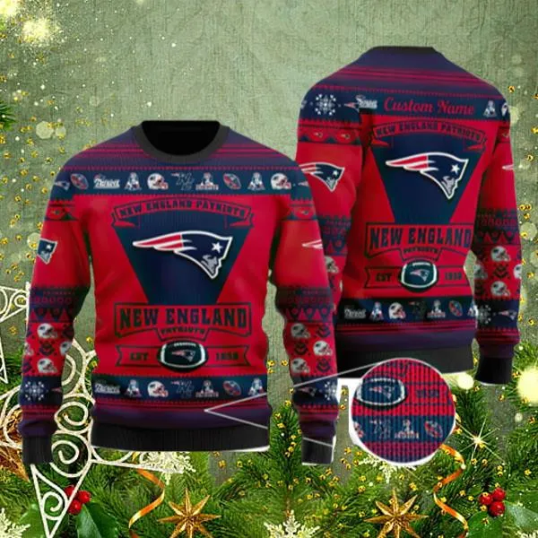 Personalized New England Patriots Football Ugly Christmas Sweater -personalized new england patriots football ugly christmas sweater yu s