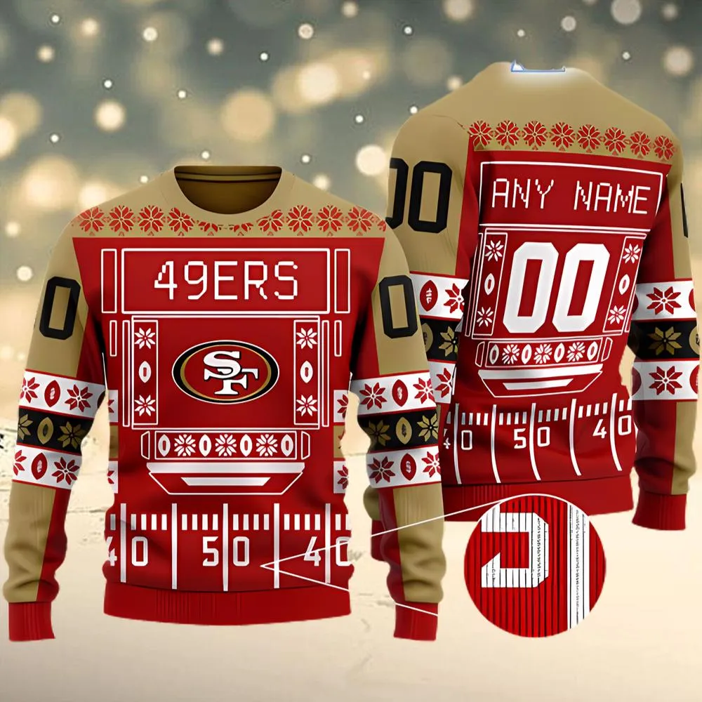 49ers NFL Custom Name Number Ugly Christmas Sweater