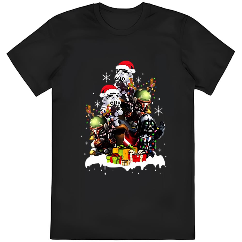 Chibi Baby Yoda Darth Vader And Stormtrooper Christmas Tree Shirt