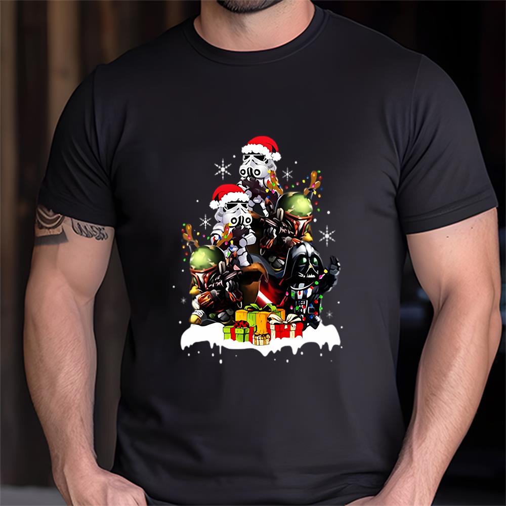 Chibi Baby Yoda Darth Vader And Stormtrooper Christmas Tree Shirt