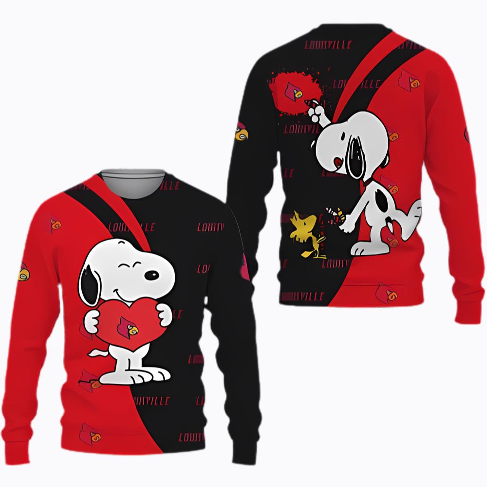 Louisville Cardinals Snoopy Cute Heart American Sports Team Funny 3D  Sweater For Men And Women Gift Christmas - Angelicshirt