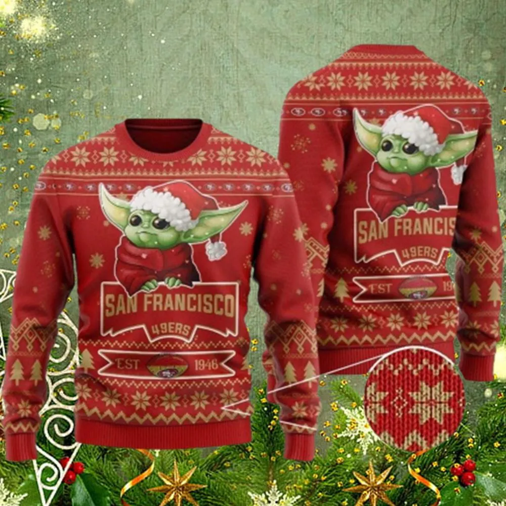 NFL San Francisco 49ers Ugly Christmas Sweater Cute Baby Yoda Sweater -nfl san francisco ers ugly christmas sweater cute baby yoda sweater d bk-Angelicshirt