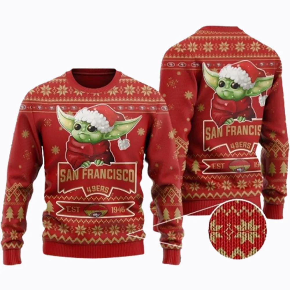 NFL San Francisco 49ers Ugly Christmas Sweater Cute Baby Yoda Sweater -nfl san francisco ers ugly christmas sweater cute baby yoda sweater rnw m-Angelicshirt