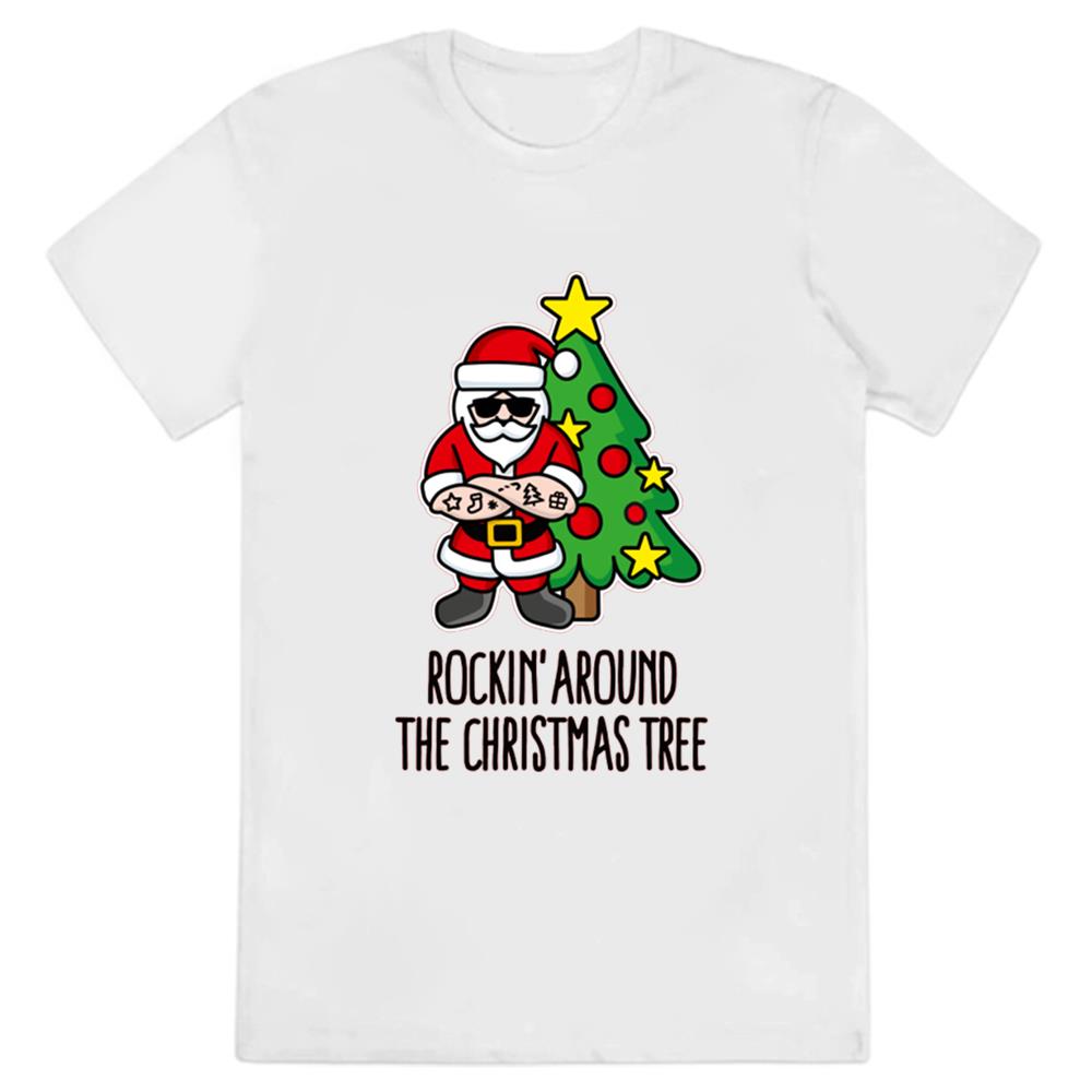 Rockinâ€™ Around The Christmas Tree Rock Santa Claus T-shirt