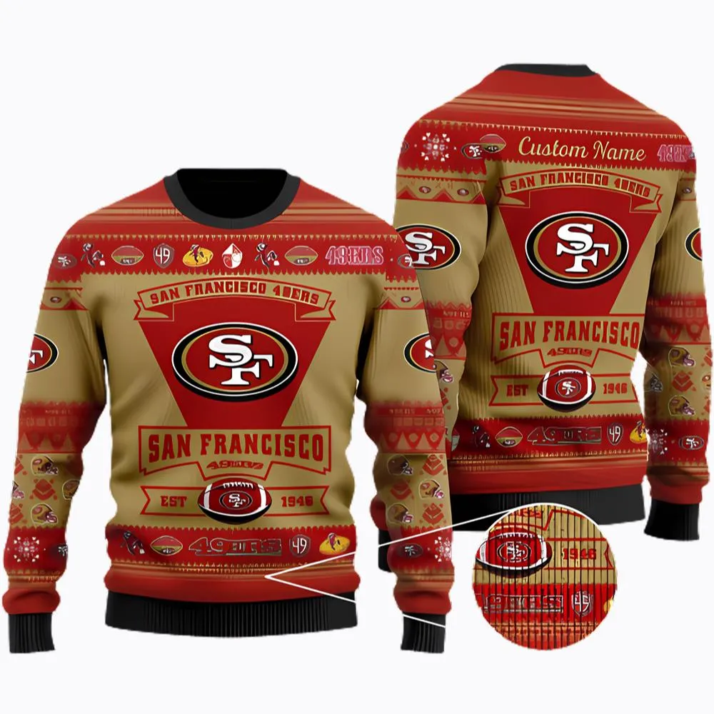 San Francisco 49ers Football Team Logo Ugly Christmas Sweater Custom Name Christmas For Fans