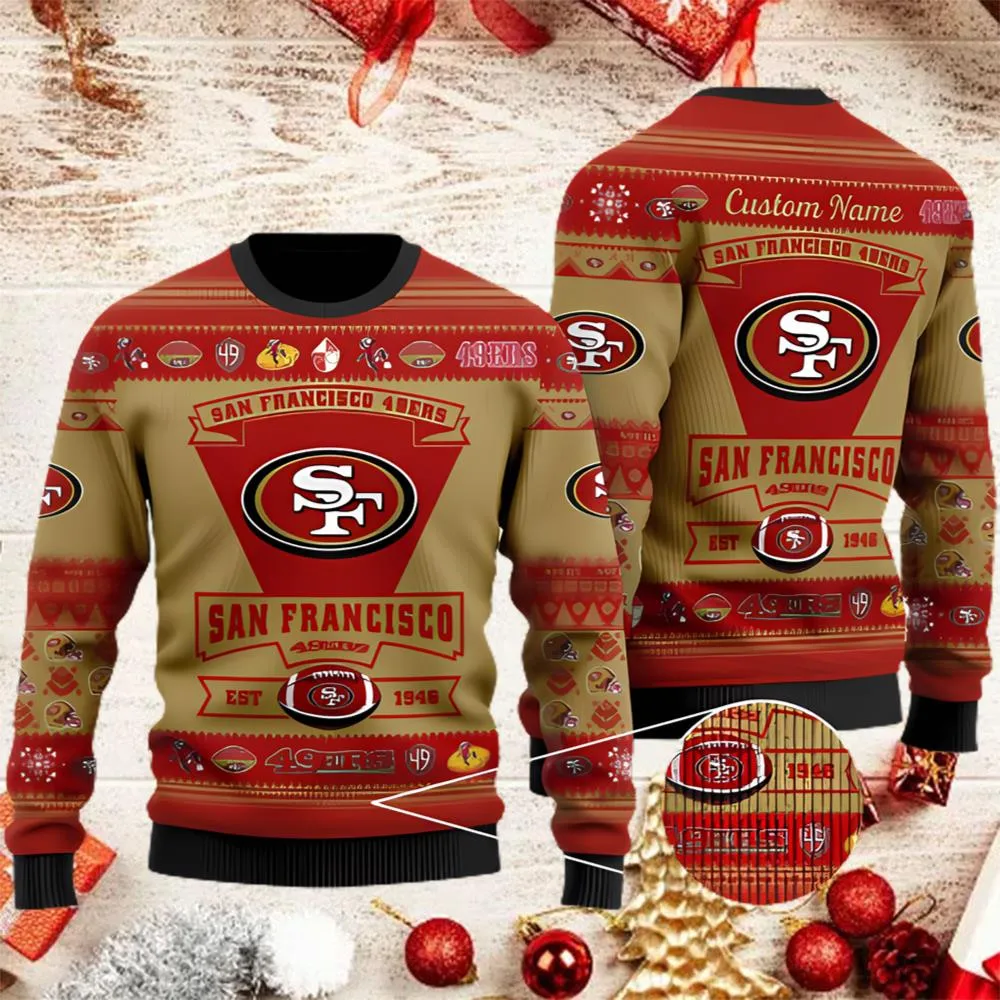San Francisco 49ers Football Team Logo Ugly Christmas Sweater Custom Name Christmas For Fans