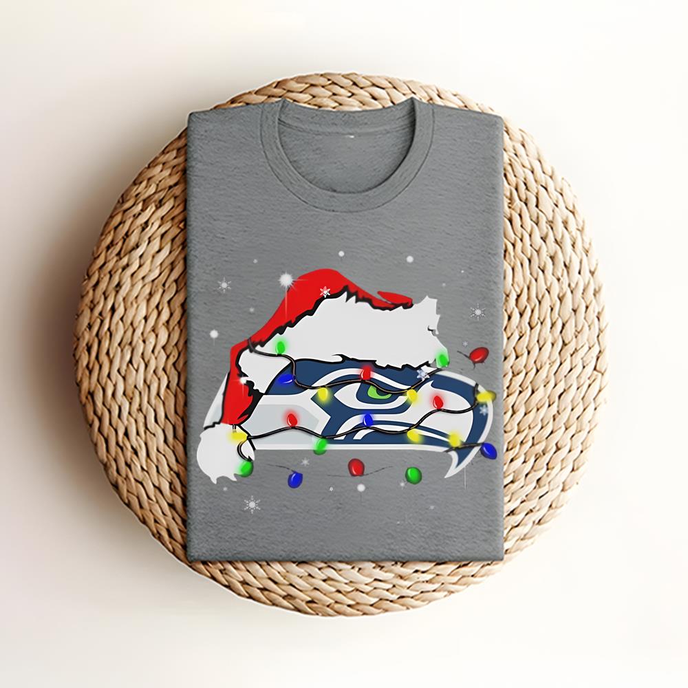 Seattle Seahawks Santa Hat Christmas Light Shirt - Angelicshirt