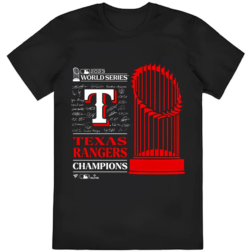 Texas Rangers 2023 World Series Champions Trophy Signature Shirt