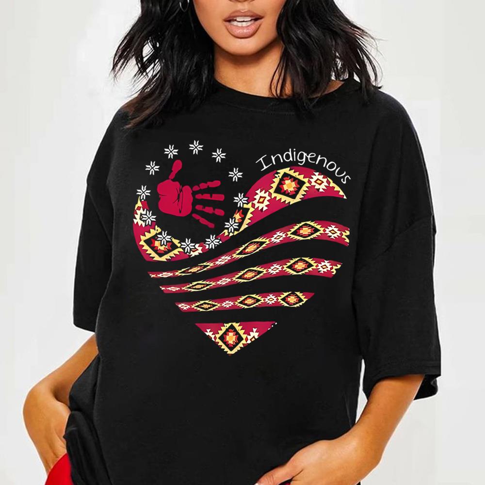 Awesome Indigenous Heart Shirt, Native American Brocade Patterns T Shirt