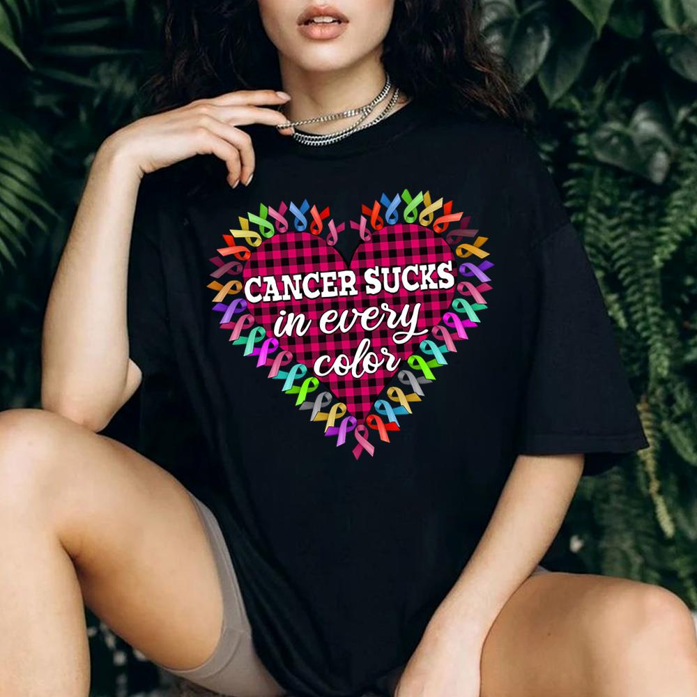 Cancer Sucks In Every Color Shirt, Breast Cancer Ribbon Awareness Shirt