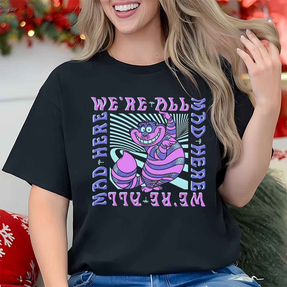 Disney Alice In Wonderland Cheshire Cat We're All Mad Box Up Comfort Colors Shirt