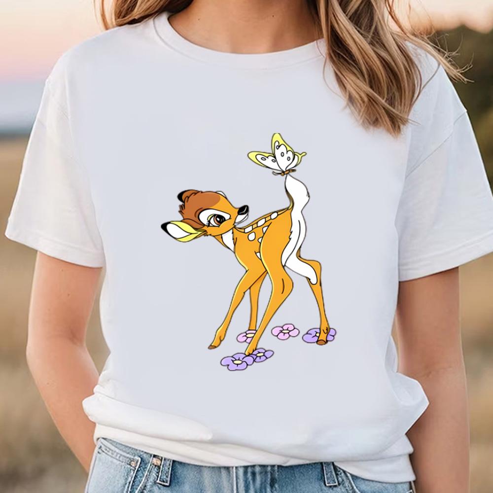 Disney Cartoon Bambi And Butterfly T-Shirt