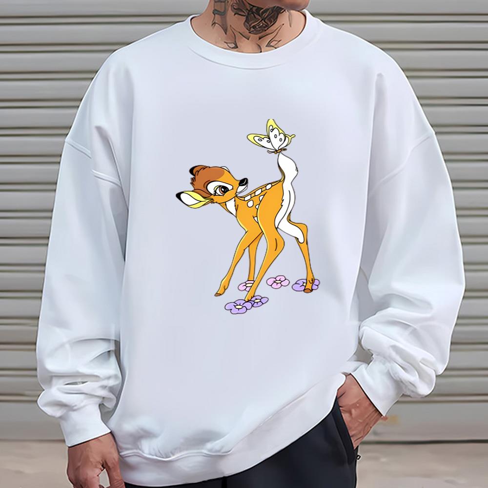 Disney Cartoon Bambi And Butterfly T-Shirt