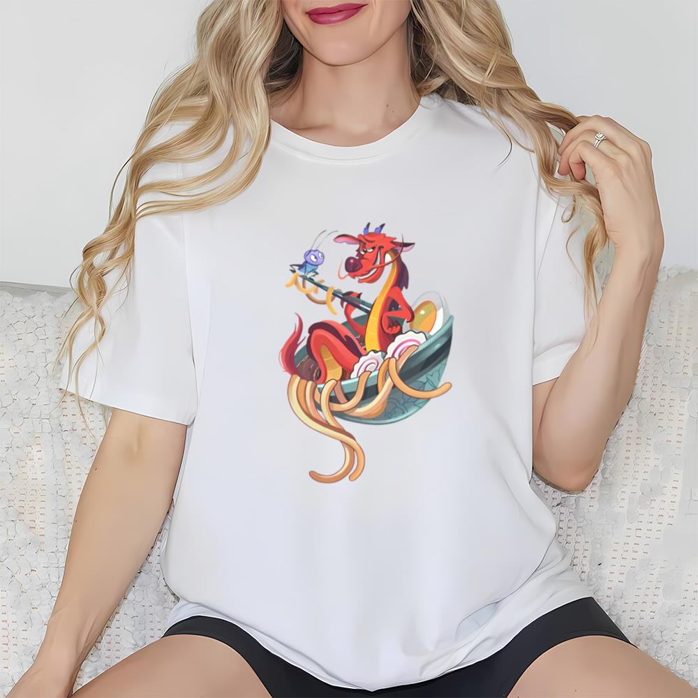Disney Mulan Funny Mushu Dragon And Cri-Kee With Ramen Shirt