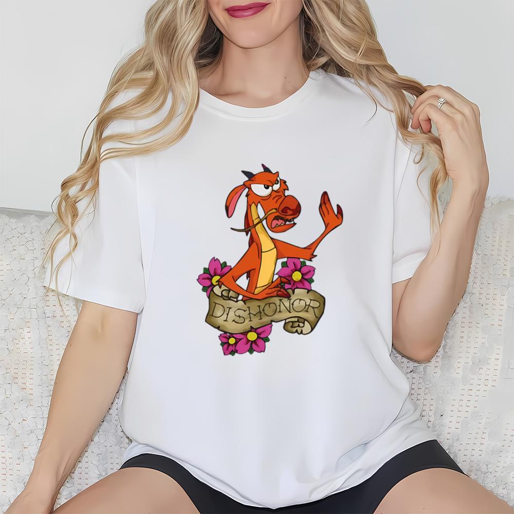 Disney Mulan Funny Mushu Dragon Dishonor Floral Retro Shirt