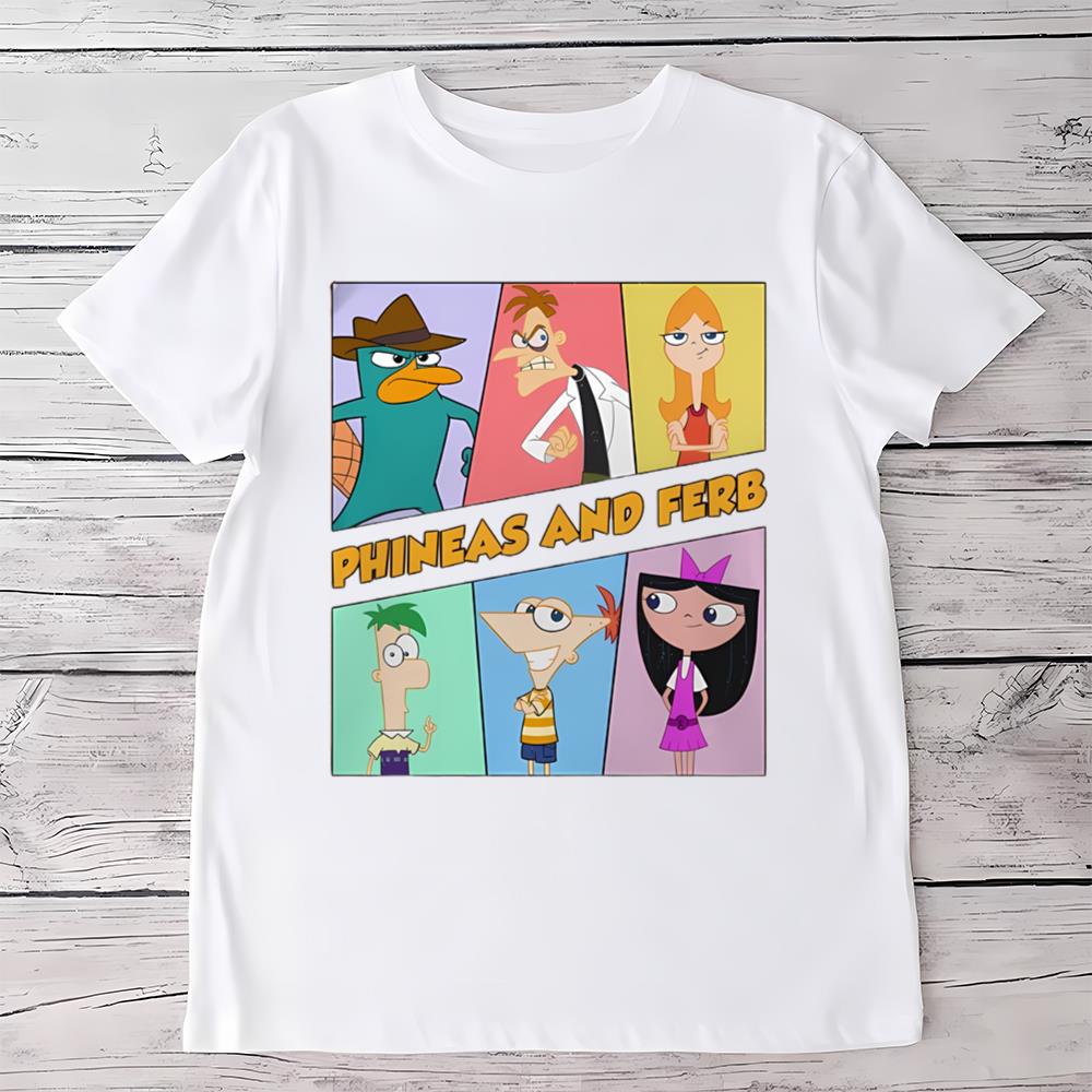 Disney Phineas And Ferb Retro 90s Group Characters T Shirt