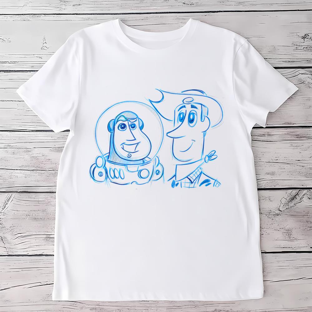 Disney Pixar Toy Story Buzz And Woody Best Duo Sketch Portrait T-Shirt