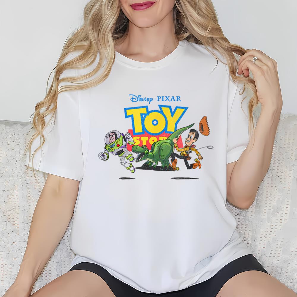 Disney Pixar Toy Story Vintage Running Group Logo T-Shirt
