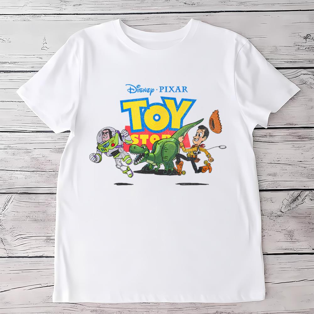 Disney Pixar Toy Story Vintage Running Group Logo T-Shirt