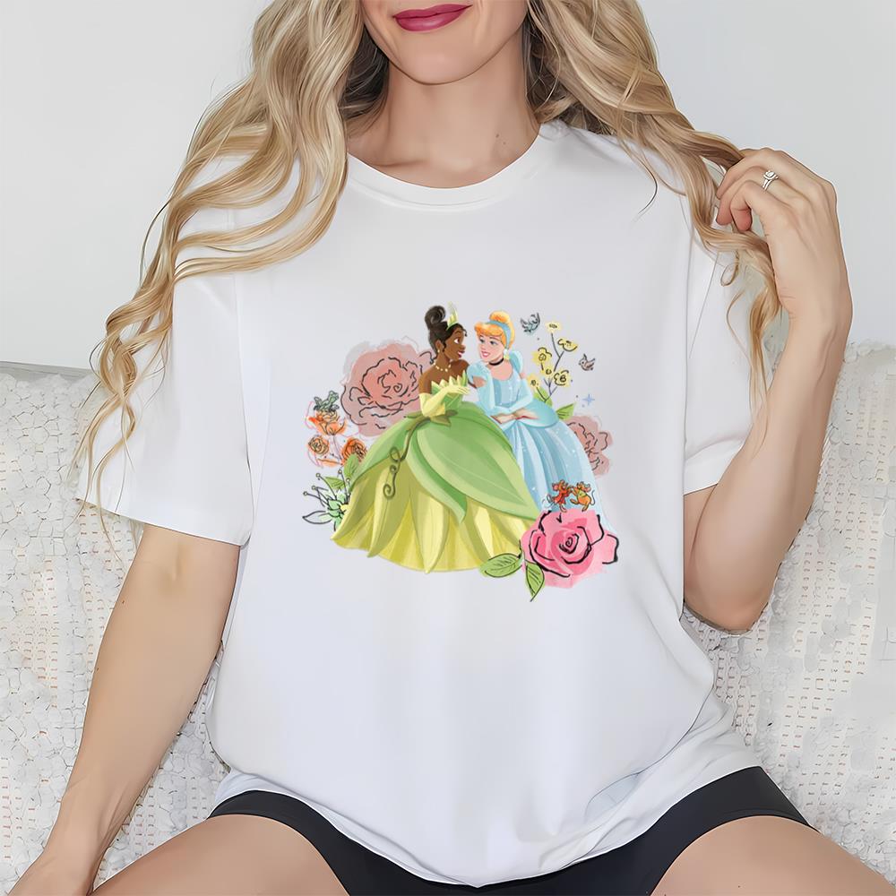 Disney Princess Tiana And Cinderella In The Garden T-Shirt