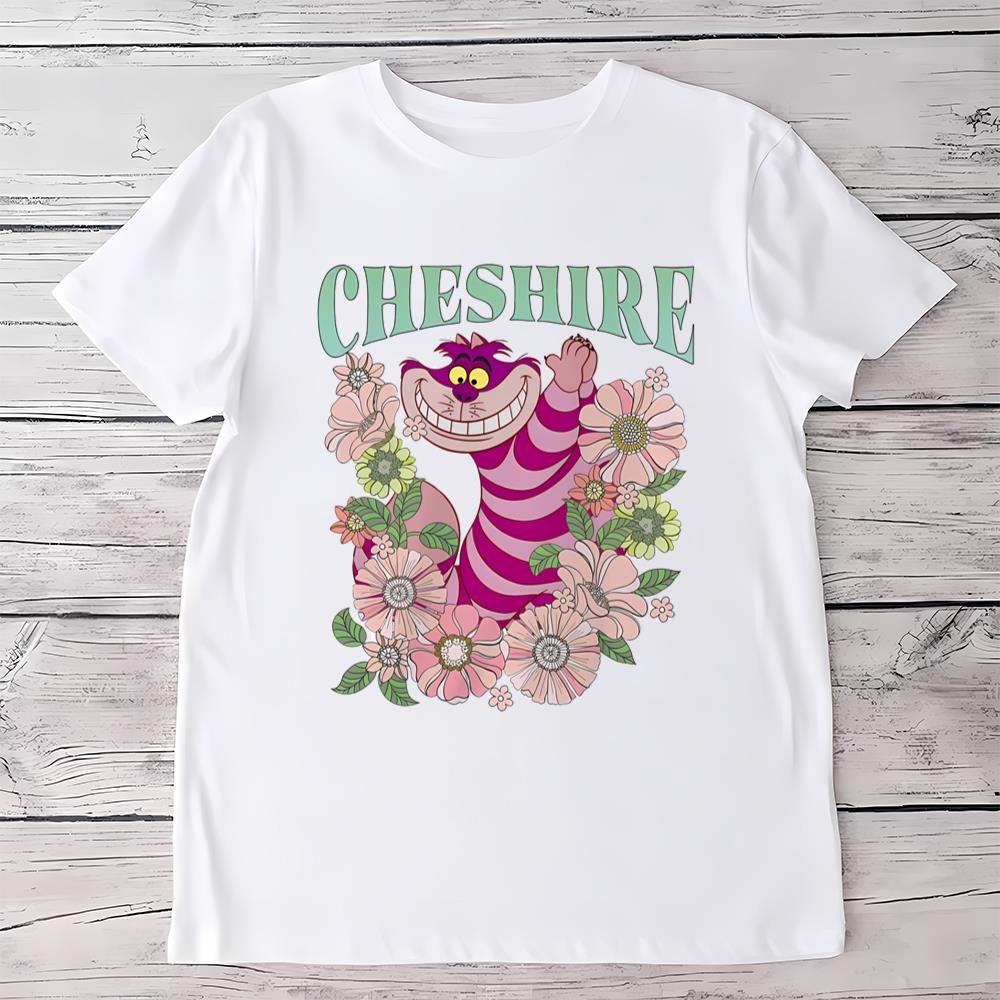isney Floral Cheshire Cat Flowers Portrait T-Shirt