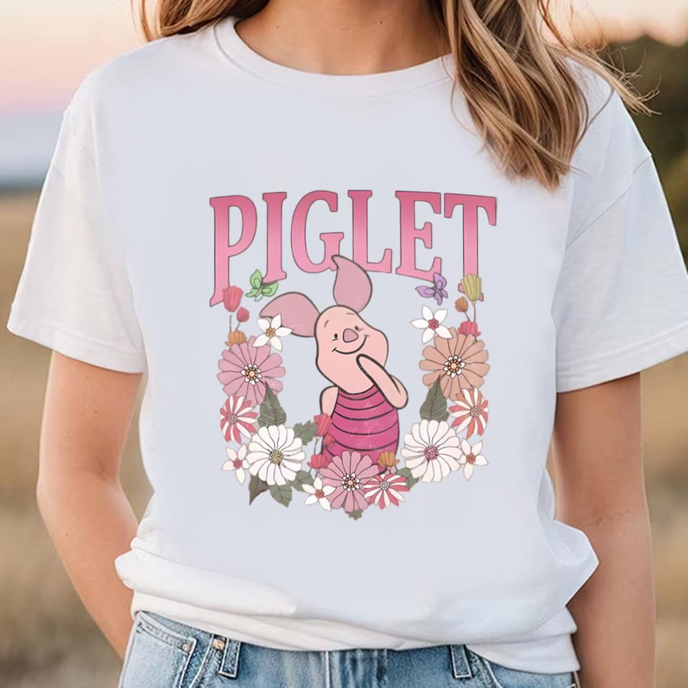 Winnie The Pooh Shirt,Retro Floral Winnie The Pooh Piglet Shirt